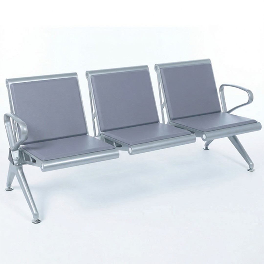 Banca-asteptare-metalica-3-locuri-perna-poliuretan-Gri-Decohouse.ro-Otel